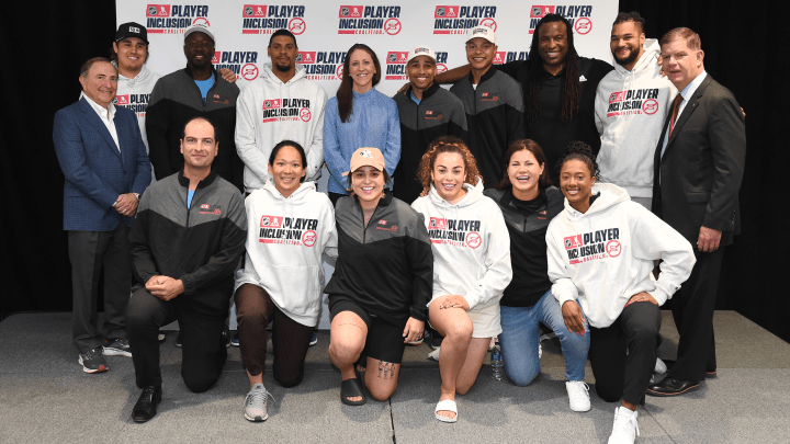 NHL Player Inclusion Coalition poses for a photo during launch.